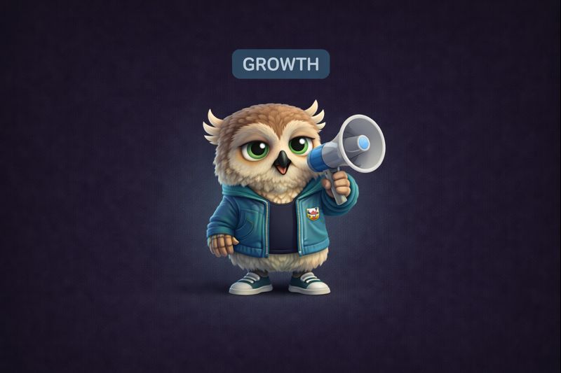 Growth Gossip Analytics owl mascot representing the Growth team