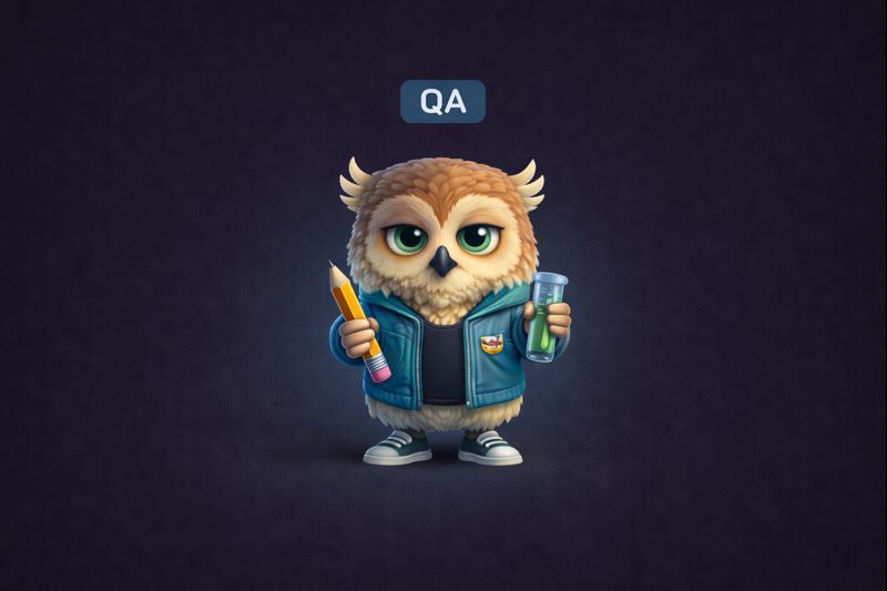 QA / Testing Gossip Analytics owl mascot representing the QA / Testing team